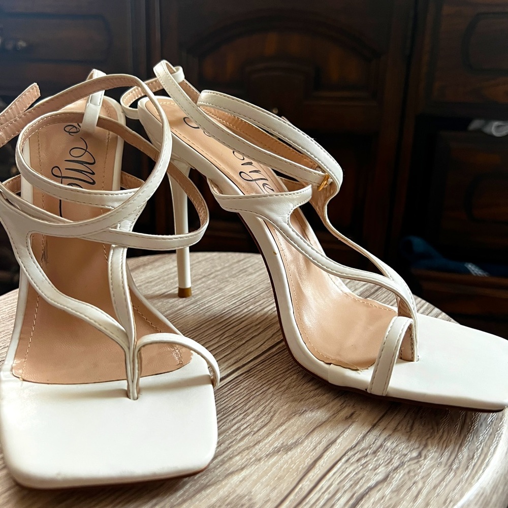 White strip heels. Size 8 , never worn